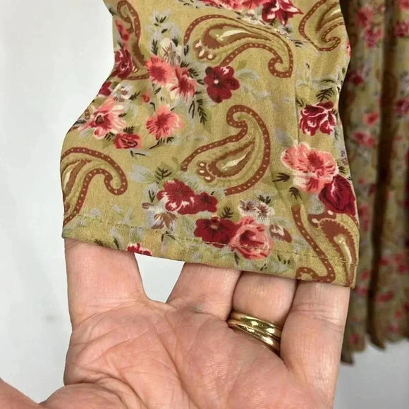 Jassa Wonens Dress 14 Gold Maroon 3/4 Sleeves Boho Floral Paisley Button Up EUC - Picture 5 of 14
